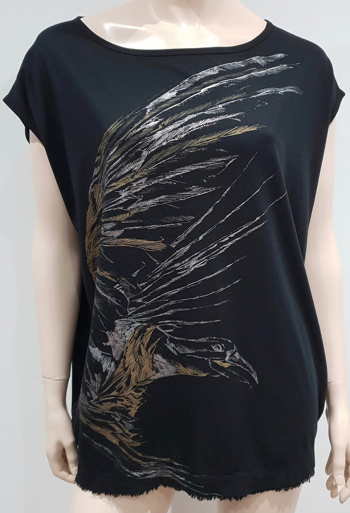 BUI DE BARBARA BUI Black Cotton Silver Gold Eagle Print Short Sleeve T-Shirt Tee