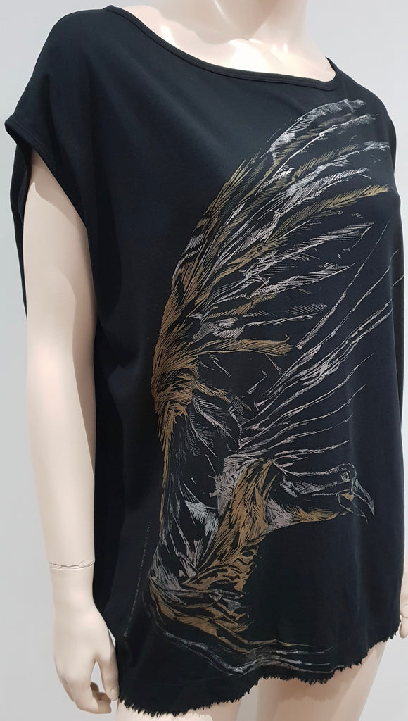 BUI DE BARBARA BUI Black Cotton Silver Gold Eagle Print Short Sleeve T-Shirt Tee