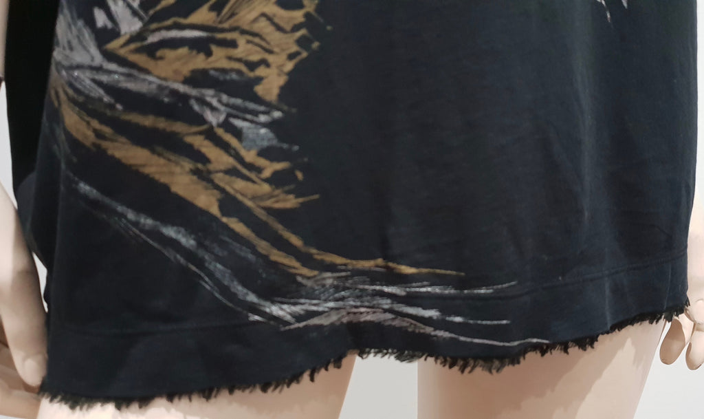 BUI DE BARBARA BUI Black Cotton Silver Gold Eagle Print Short Sleeve T-Shirt Tee