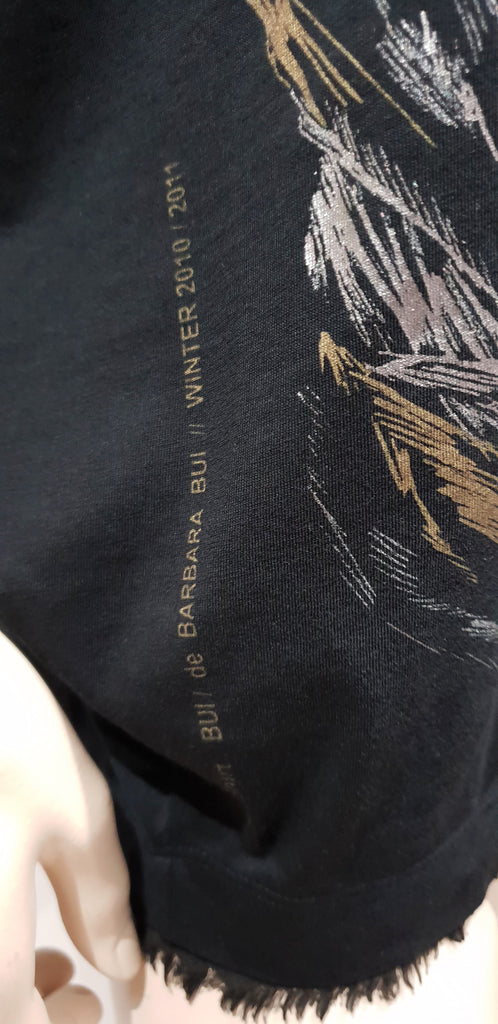 BUI DE BARBARA BUI Black Cotton Silver Gold Eagle Print Short Sleeve T-Shirt Tee