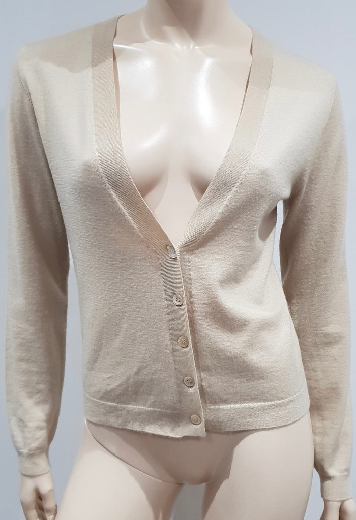 TSE CASHMERE Beige Cashmere Plunge V Neckline Long Sleeve Knit Cardigan Top M