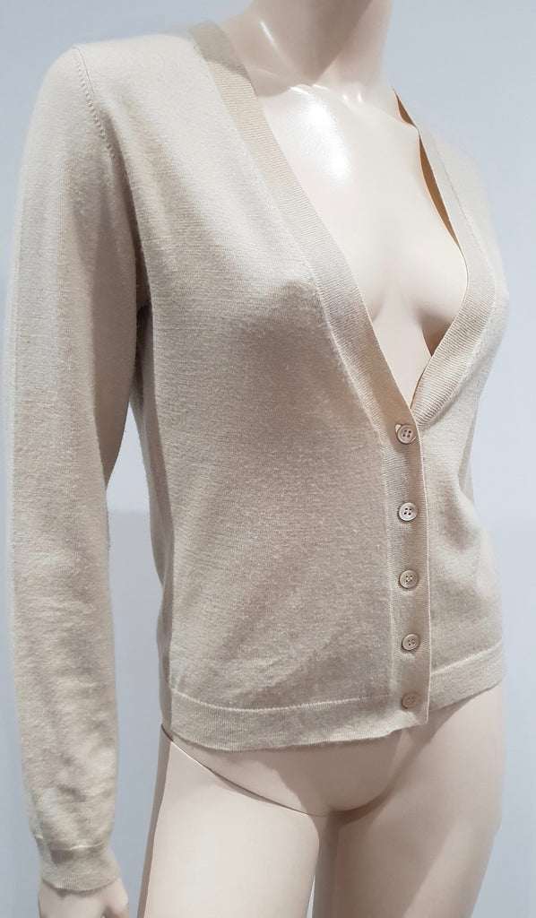 TSE CASHMERE Beige Cashmere Plunge V Neckline Long Sleeve Knit Cardigan Top M