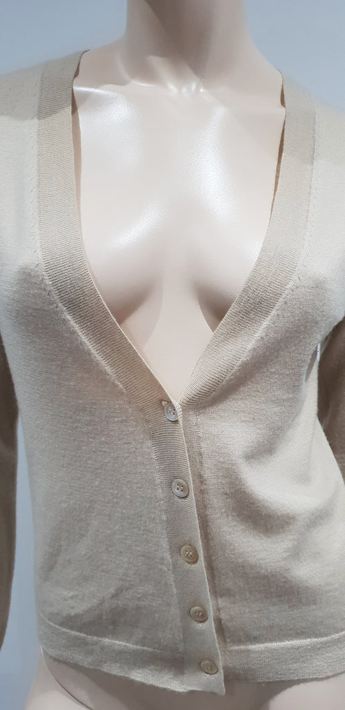 TSE CASHMERE Beige Cashmere Plunge V Neckline Long Sleeve Knit Cardigan Top M