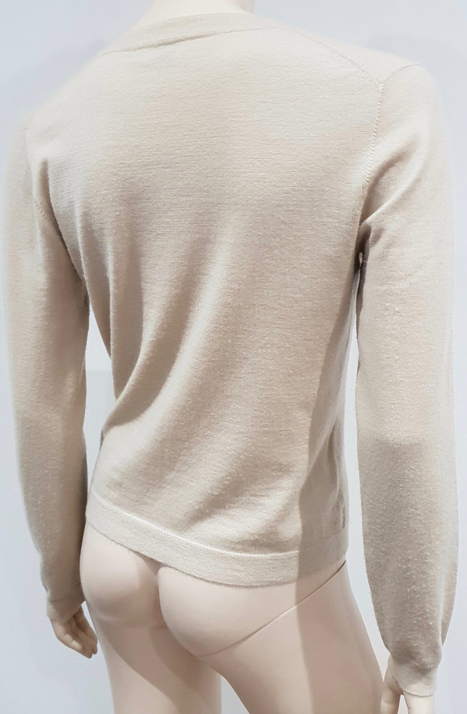 TSE CASHMERE Beige Cashmere Plunge V Neckline Long Sleeve Knit Cardigan Top M