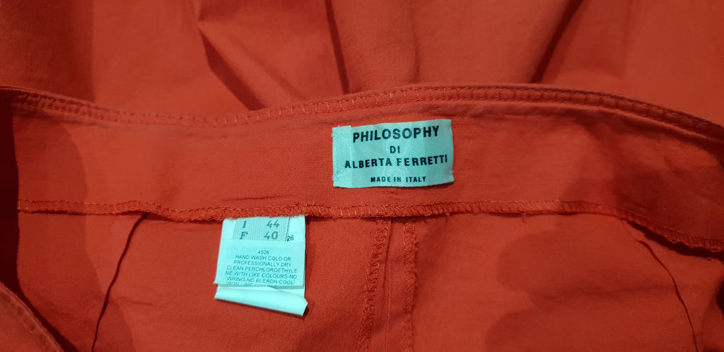 PHILOSOPHY DI ALBERTA FERRETTI Red Cotton Blend Capri Trousers Pants UK12