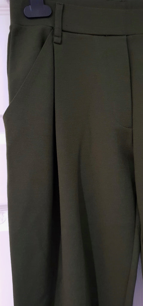 SUD Women's Olive Green Elasticated Waist Tapered Slim Leg Trousers Pants 40 UK8