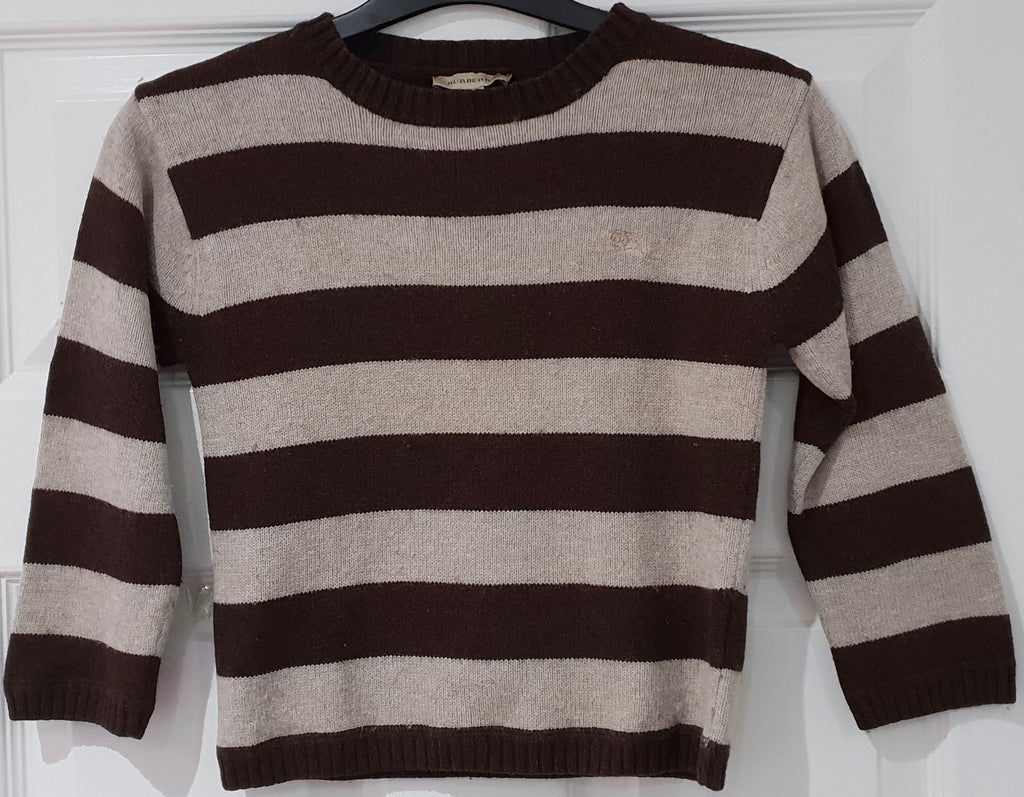 BURBERRY Boy's Brown Beige Cotton Wool Blend Striped Knit Jumper Sweater Top 5Y