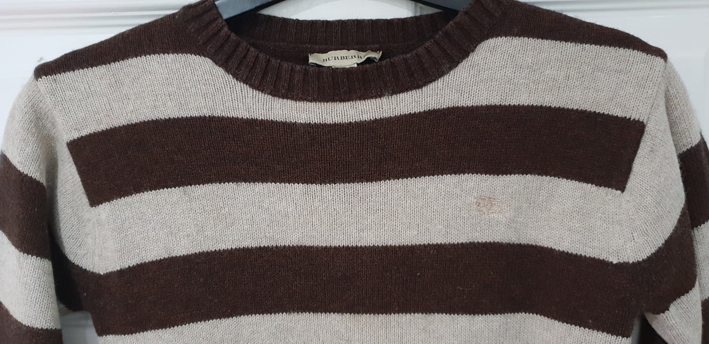 BURBERRY Boy's Brown Beige Cotton Wool Blend Striped Knit Jumper Sweater Top 5Y