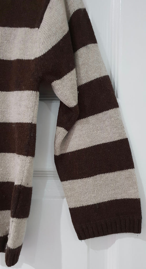 BURBERRY Boy's Brown Beige Cotton Wool Blend Striped Knit Jumper Sweater Top 5Y