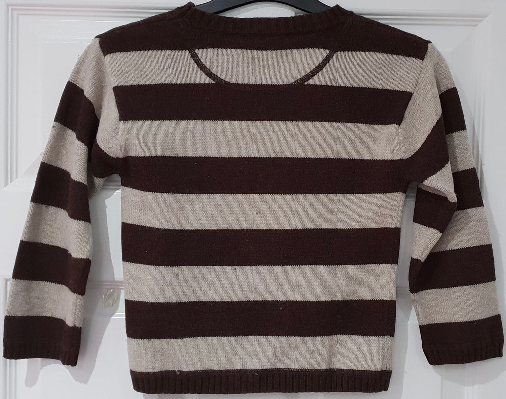 BURBERRY Boy's Brown Beige Cotton Wool Blend Striped Knit Jumper Sweater Top 5Y