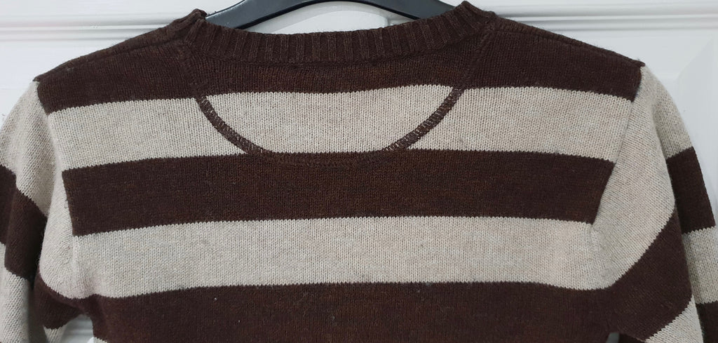 BURBERRY Boy's Brown Beige Cotton Wool Blend Striped Knit Jumper Sweater Top 5Y