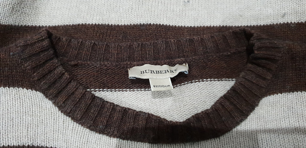 BURBERRY Boy's Brown Beige Cotton Wool Blend Striped Knit Jumper Sweater Top 5Y
