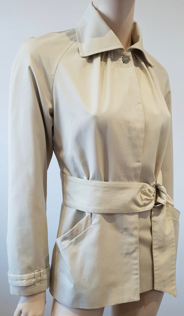 BARBARA BUI Beige Cotton Blend Collared Belted Long Sleeve Lined Jacket 38 UK10