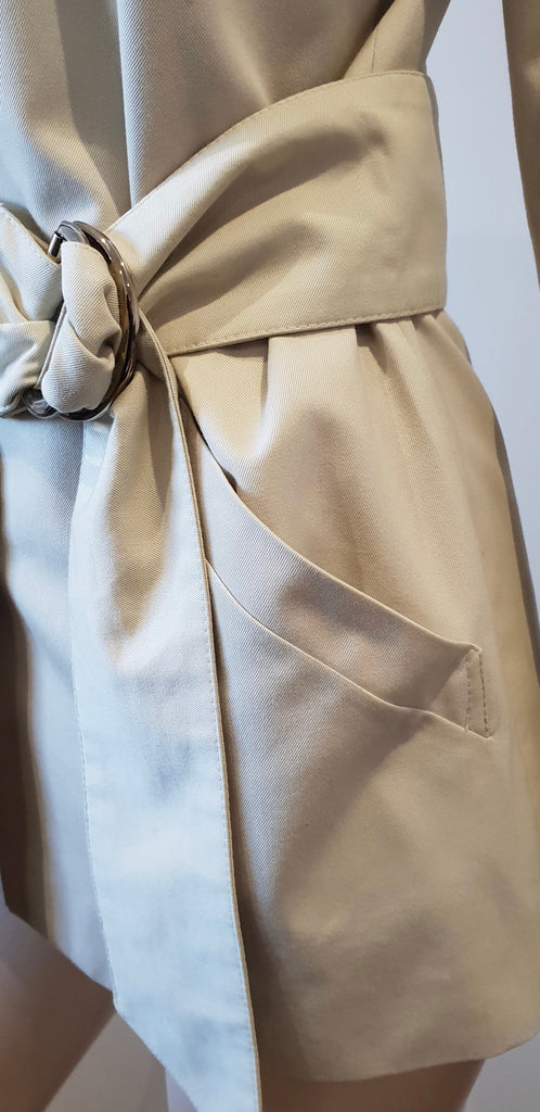BARBARA BUI Beige Cotton Blend Collared Belted Long Sleeve Lined Jacket 38 UK10