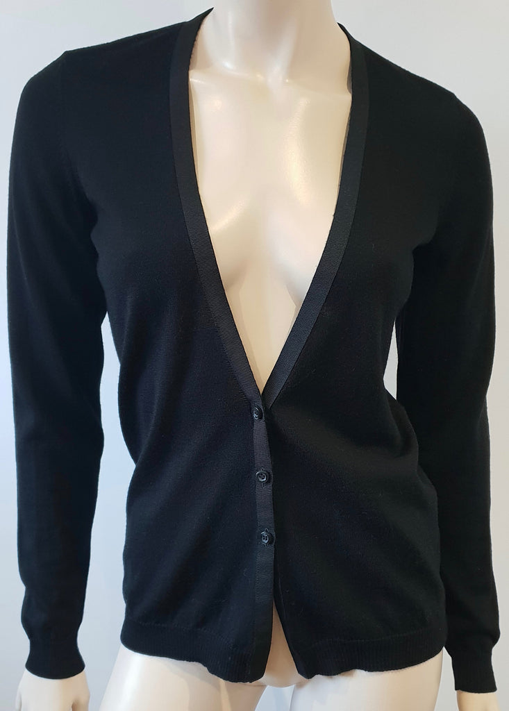 ANNE VALERIE HASH POUR CARTIER Black Wool Ribbon Trim Long Sleeve Cardigan M
