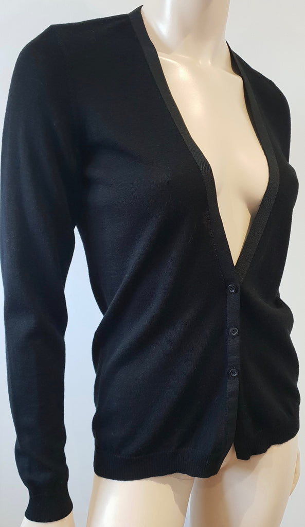 ANNE VALERIE HASH POUR CARTIER Black Wool Ribbon Trim Long Sleeve Cardigan M