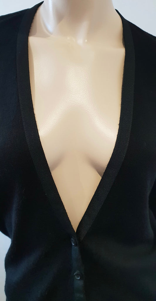 ANNE VALERIE HASH POUR CARTIER Black Wool Ribbon Trim Long Sleeve Cardigan M