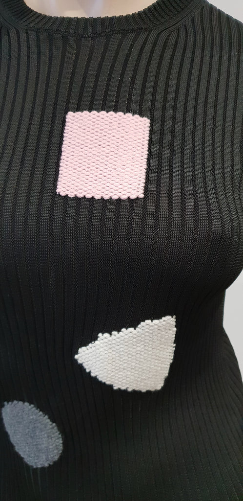 AKRIS Black Round Neck Multi Colour Detail Long Sleeve Rib Jumper Sweater Top