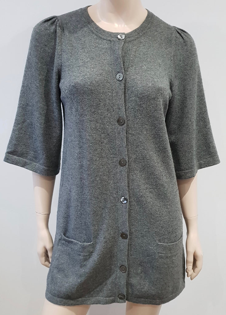 VINCE Grey Cashmere Round Neck Short Sleeve Long Length Knitwear Cardigan Top S
