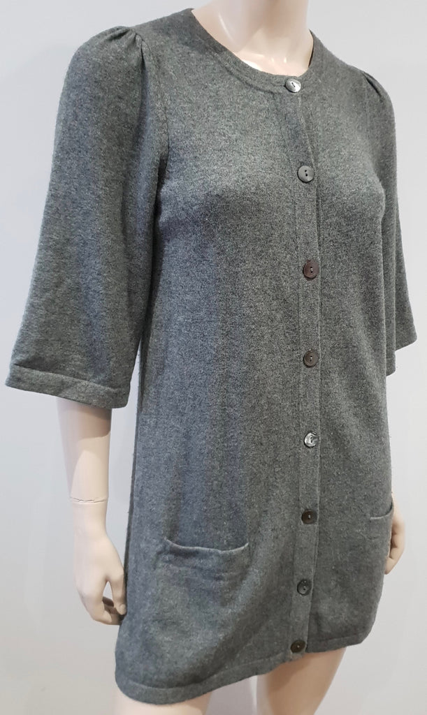 VINCE Grey Cashmere Round Neck Short Sleeve Long Length Knitwear Cardigan Top S