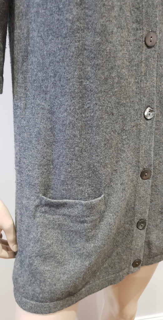 VINCE Grey Cashmere Round Neck Short Sleeve Long Length Knitwear Cardigan Top S