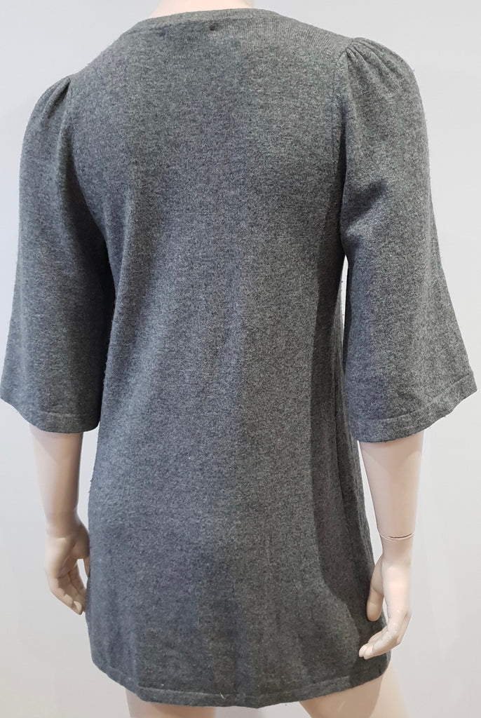 VINCE Grey Cashmere Round Neck Short Sleeve Long Length Knitwear Cardigan Top S