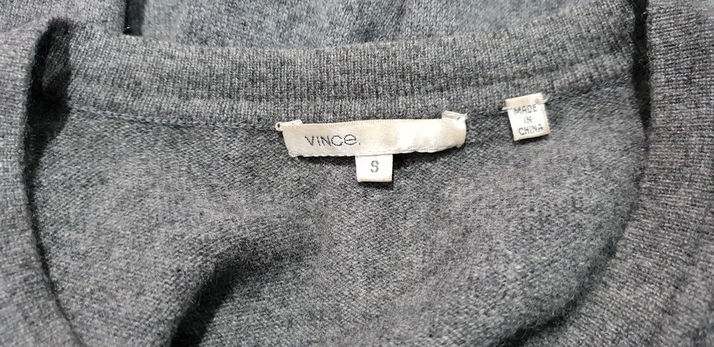 VINCE Grey Cashmere Round Neck Short Sleeve Long Length Knitwear Cardigan Top S
