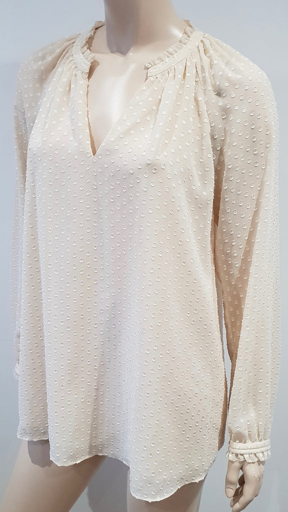 DIANE VON FURSTENBURG Cream Beige Polka Dot Long Sleeve Tunic Blouse Top 8 UK12