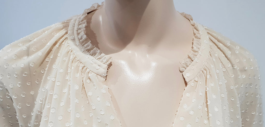 DIANE VON FURSTENBURG Cream Beige Polka Dot Long Sleeve Tunic Blouse Top 8 UK12