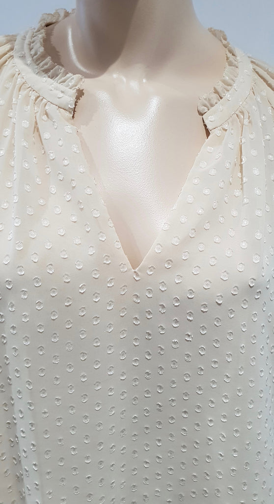 DIANE VON FURSTENBURG Cream Beige Polka Dot Long Sleeve Tunic Blouse Top 8 UK12