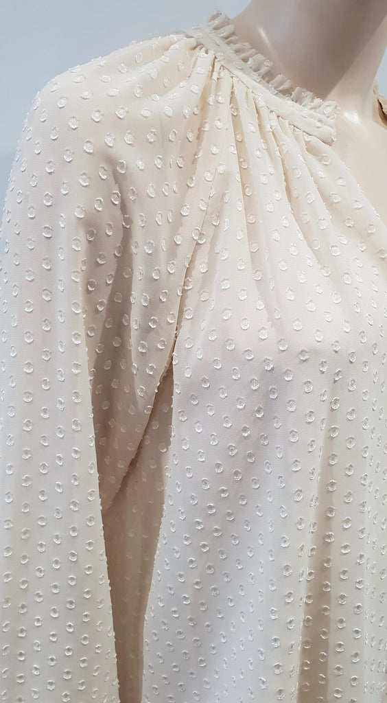 DIANE VON FURSTENBURG Cream Beige Polka Dot Long Sleeve Tunic Blouse Top 8 UK12