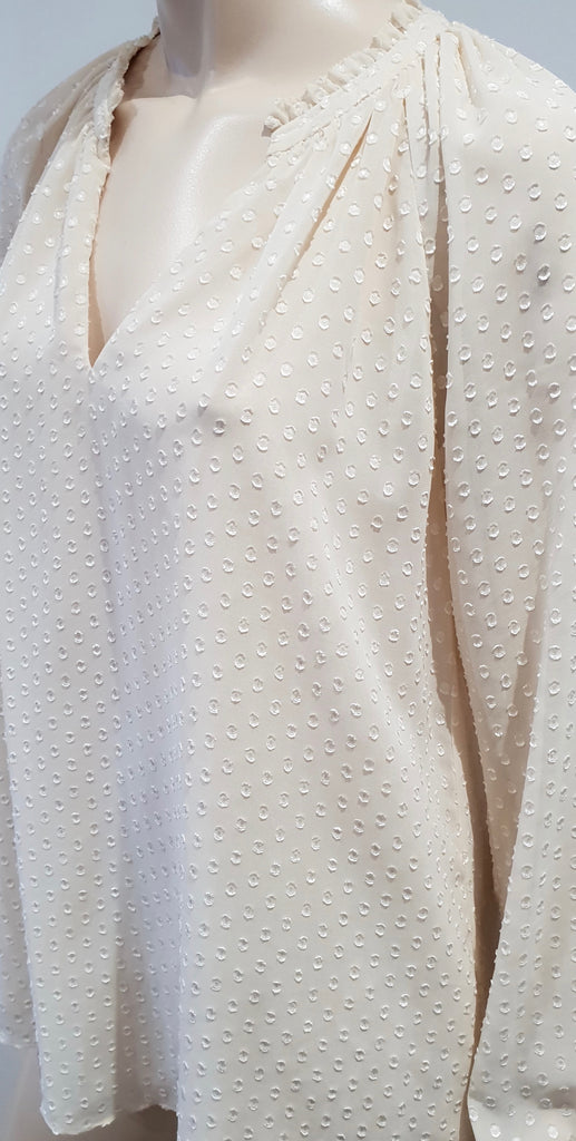 DIANE VON FURSTENBURG Cream Beige Polka Dot Long Sleeve Tunic Blouse Top 8 UK12