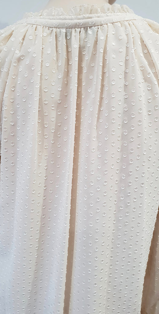 DIANE VON FURSTENBURG Cream Beige Polka Dot Long Sleeve Tunic Blouse Top 8 UK12