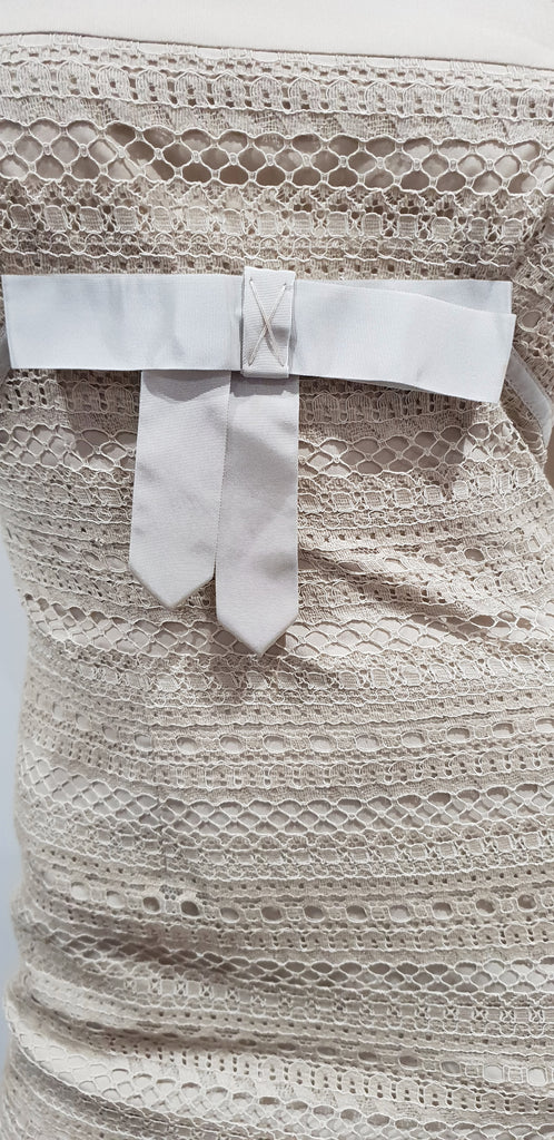 PAULE KA Beige Cotton Blend Lace Sleeveless Pleated Evening Maxi Dress 38 UK10