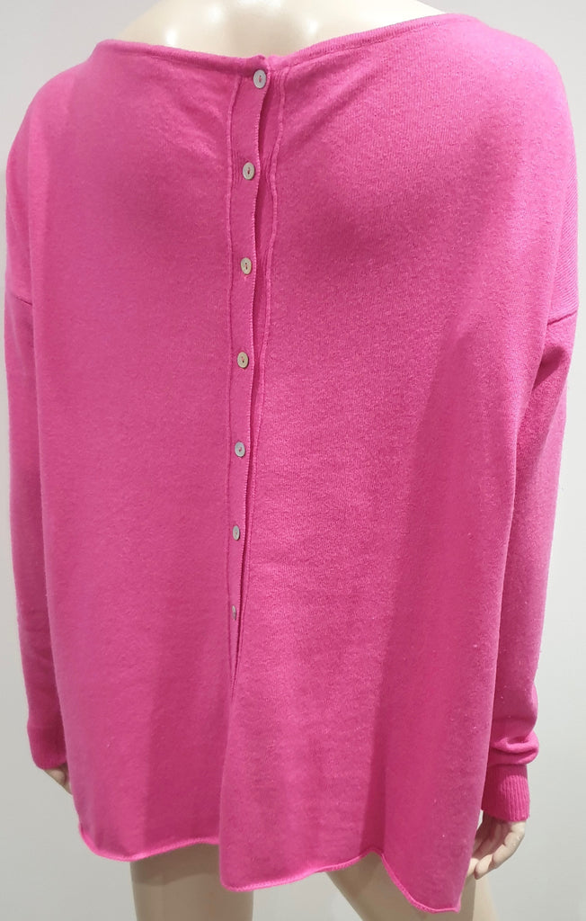BIRD OF PARADISE Bright Pink Cashmere Silk Blend Button Rear Jumper Sweater Top