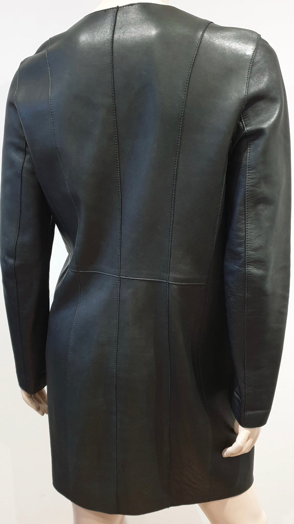 JOSEPH Black Round Neck Long Sleeve Supersoft Leather Blazer Jacket FR36 UK8