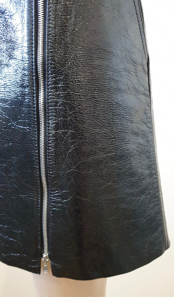 THEORY Black Patent Leather BERDIN Zip Fastened Suede Trim Mini Skirt 6 UK10