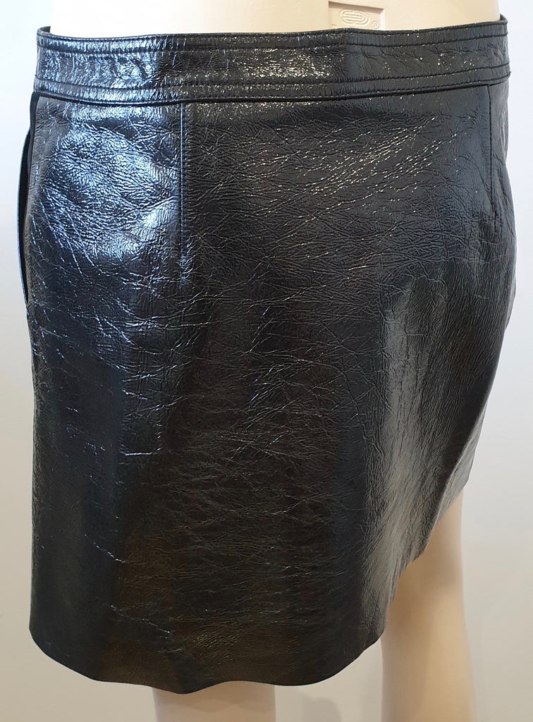 THEORY Black Patent Leather BERDIN Zip Fastened Suede Trim Mini Skirt 6 UK10