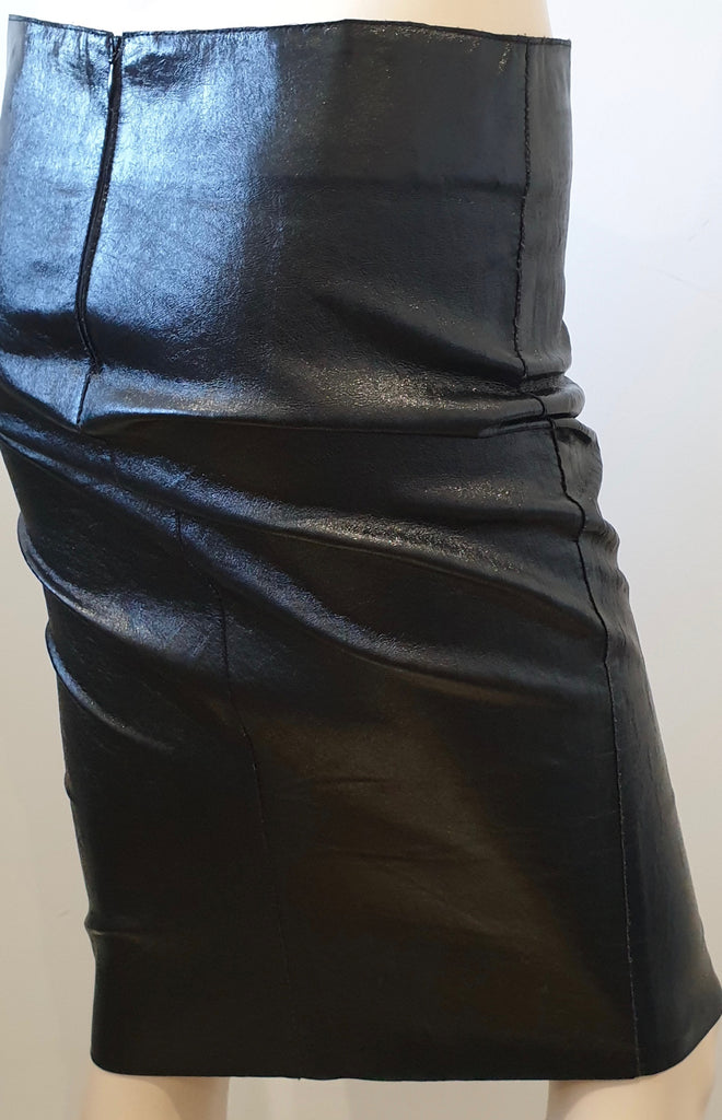 JITROIS Made In France Black Patent Leather Mid-Length Slim Pencil Skirt 40 UK12