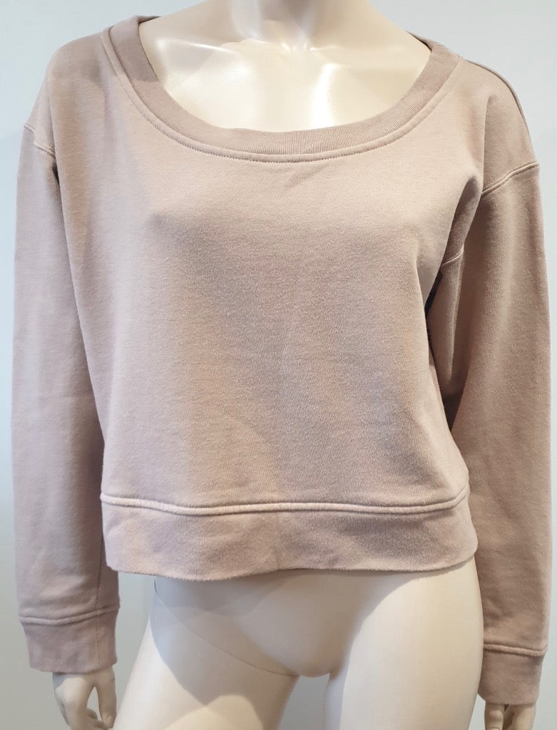 T ALEXANDER WANG Beige Cotton Short Crop Long Sleeve Sweater Sweatshirt Top L