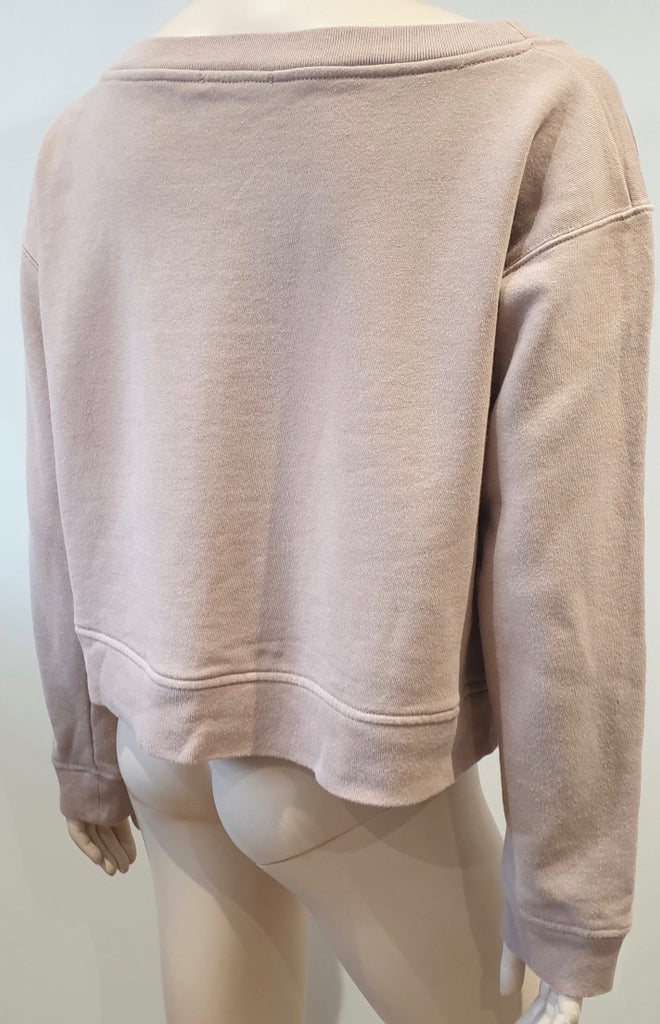 T ALEXANDER WANG Beige Cotton Short Crop Long Sleeve Sweater Sweatshirt Top L