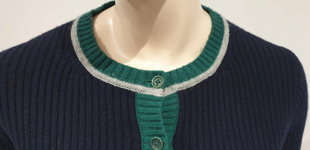 CHINTI & PARKER Navy Blue Wool & Cashmere Colour Block Ribbed Cardigan Top S