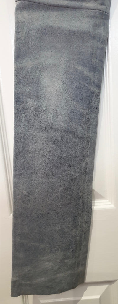 JITROIS Pale Blue Suede Leather Faded Distressed Straight Leg Trousers Pants 40
