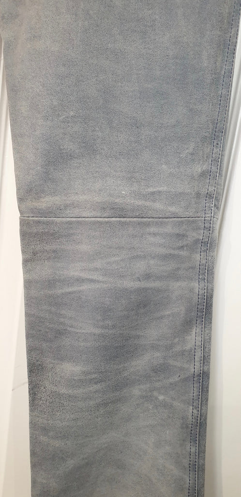 JITROIS Pale Blue Suede Leather Faded Distressed Straight Leg Trousers Pants 40