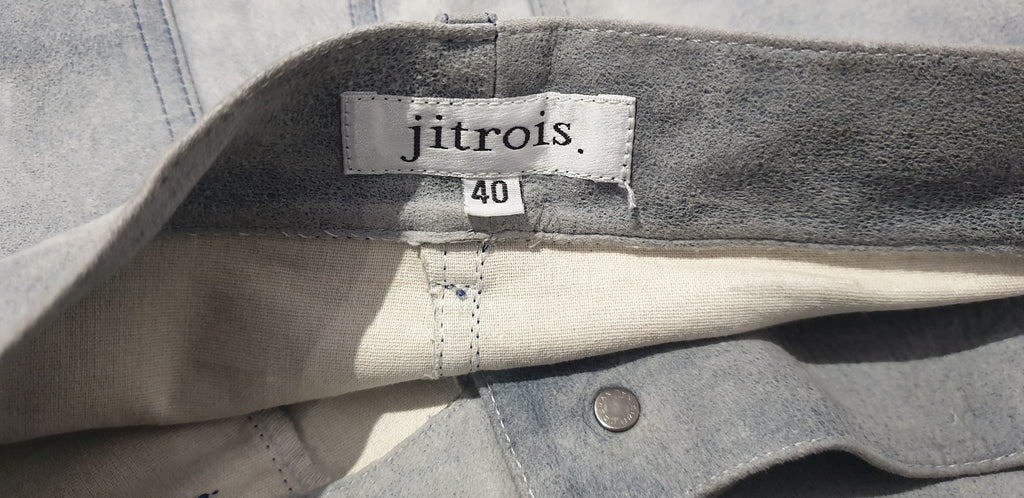 JITROIS Pale Blue Suede Leather Faded Distressed Straight Leg Trousers Pants 40