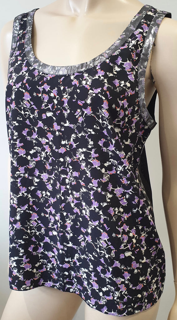 MARC BY MARC JACOBS Black Silk Abstract Printed Mesh Rear Vest Tank Top L