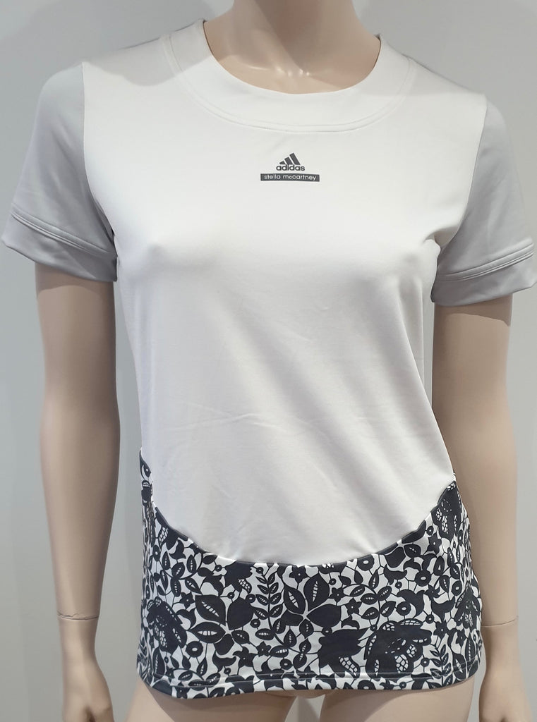 STELLA MCCARTNEY ADIDAS White & Grey Floral Activewear T-Shirt Tee Top M BNWT