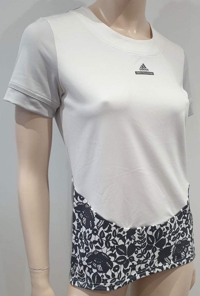 STELLA MCCARTNEY ADIDAS White & Grey Floral Activewear T-Shirt Tee Top M BNWT