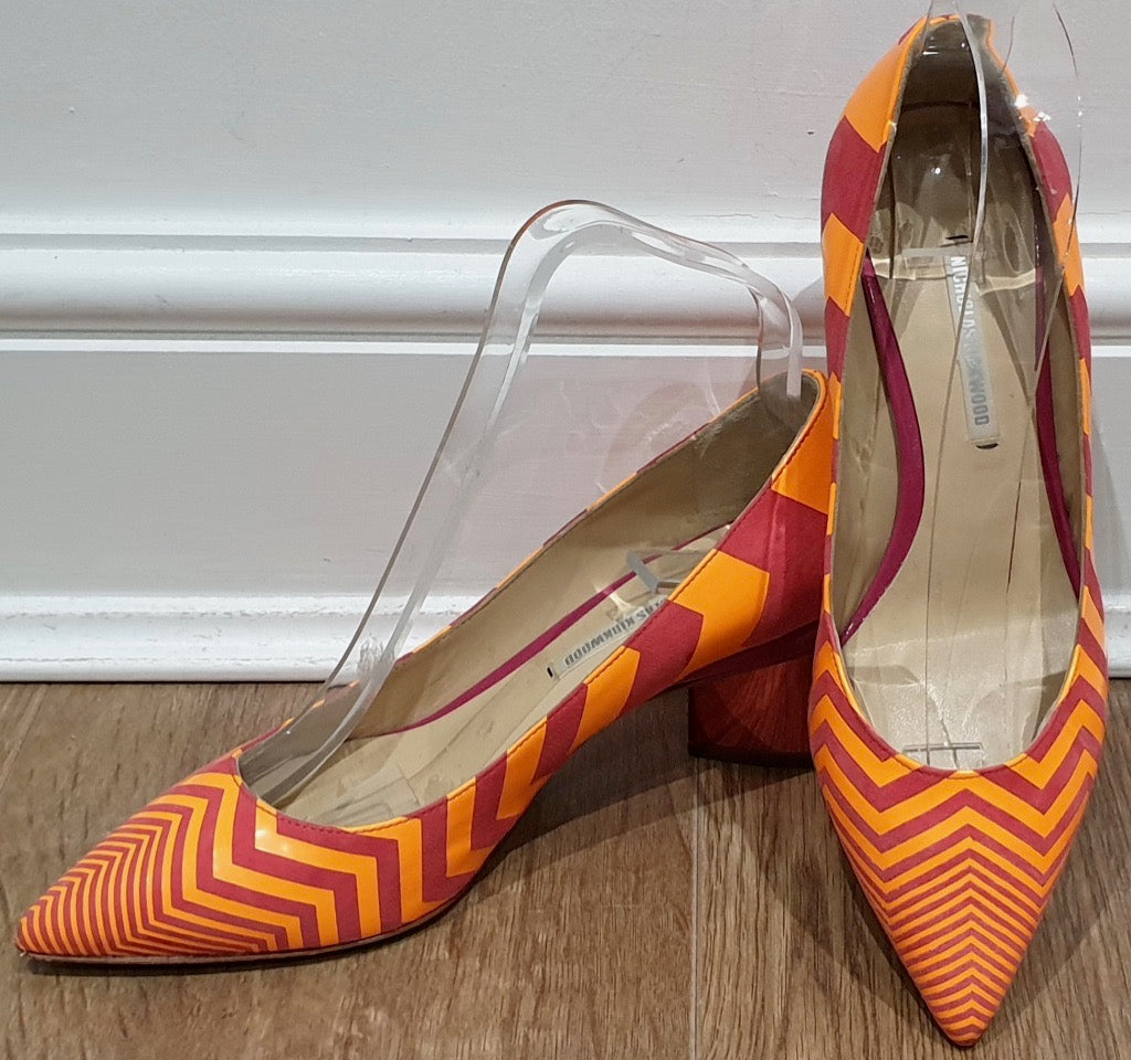 NICHOLAS KIRKWOOD Orange & Red Zig Zag Pointed Metallic Block Heel Pumps Shoes 3