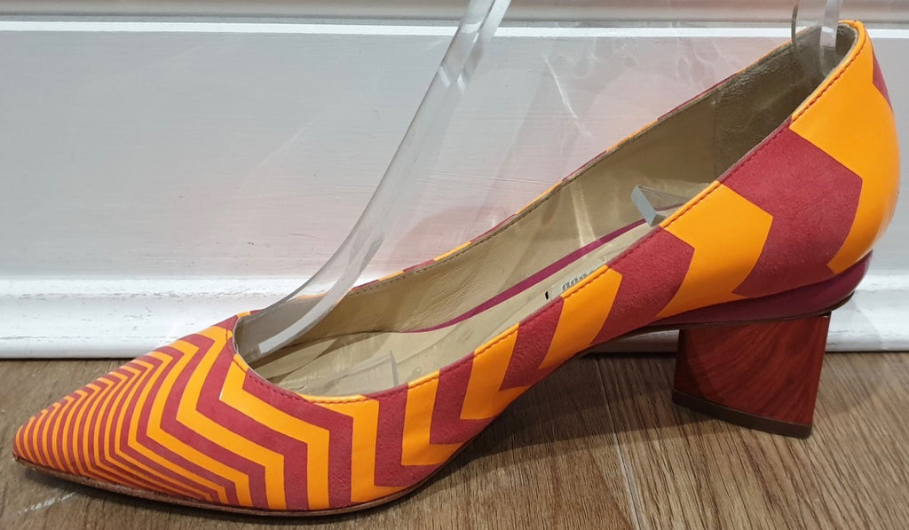 NICHOLAS KIRKWOOD Orange & Red Zig Zag Pointed Metallic Block Heel Pumps Shoes 3